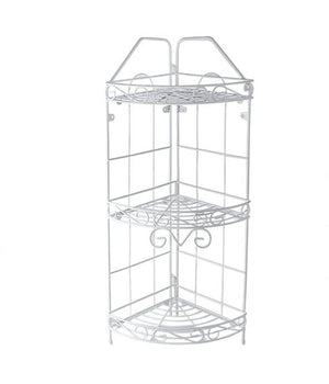 Mensola Angoliera Angolare 3 Ripiani Porta Oggetti Bagno Metallo Bianco 52528         