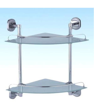 Mensola Da Bagno Angolare A 2 Livelli Ripiani Metallo Vetro Arredo Casa         