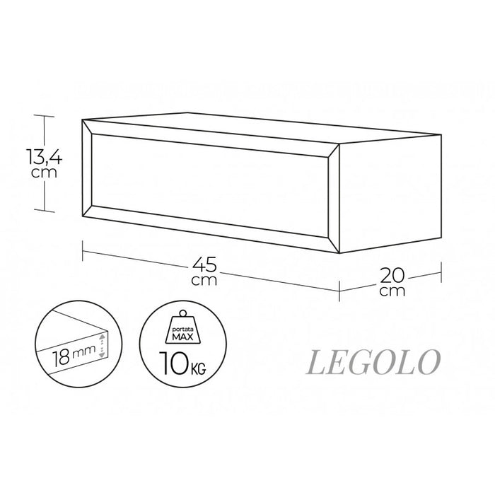Mensola da Muro Lego con Cassetto, Comodino Sospeso, Mensola da Parete, 45x13.4 p20 cm, Rovere Sagerau - Made in Italy