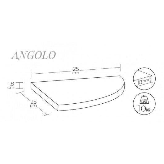 Mensola da Muro, Mensola Angolare, Mensola da Parete, Mensola Angolare Per Muro, Nero, 25x25x1,8 cm - Angolare
