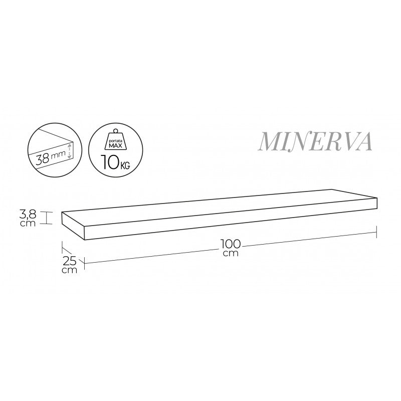 Mensola da Muro, Mensola Tamburata, Scaffale Legno, Mensola da Parete, Nero, 100x25x3,8 cm - Minerva