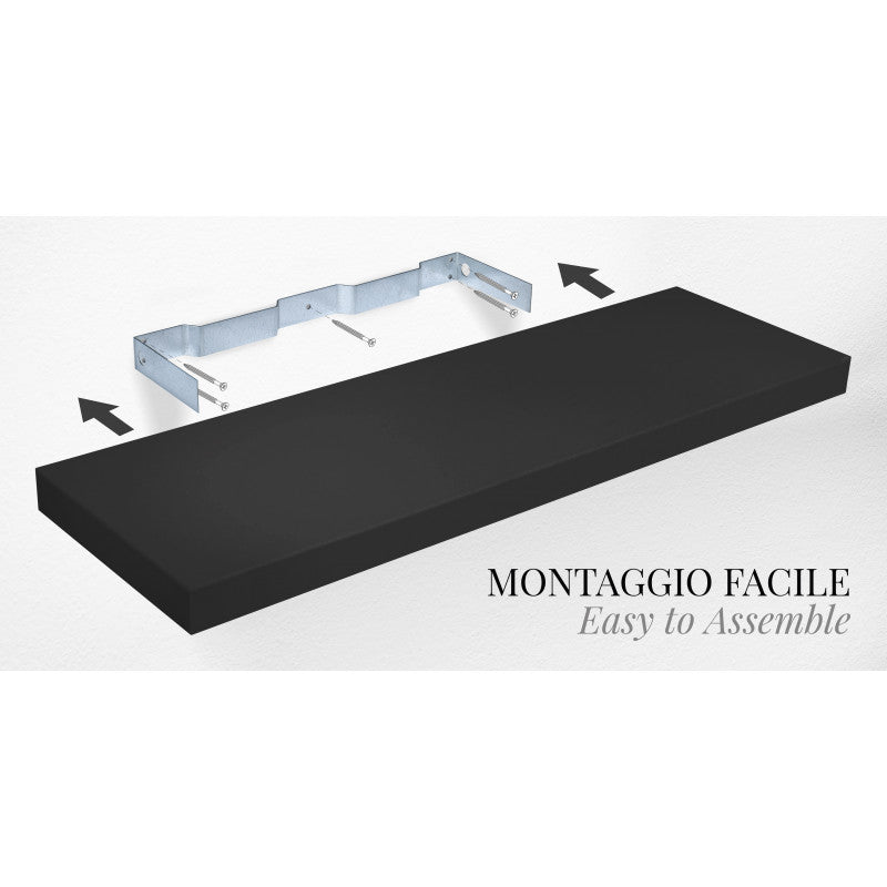 Mensola da Muro, Mensola Tamburata, Scaffale Legno, Mensola da Parete, Nero, 25x25x3,8 cm - Minerva