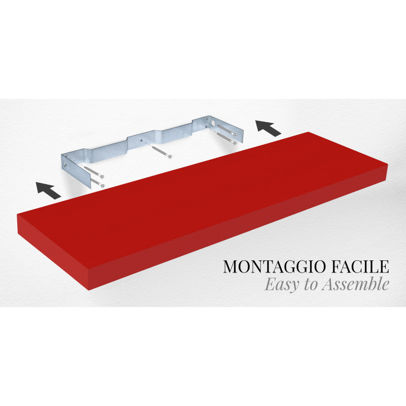 Mensola da Muro, Mensola Tamburata, Scaffale Legno, Mensola da Parete, Rosso, 25x25x3,8 cm - Minerva