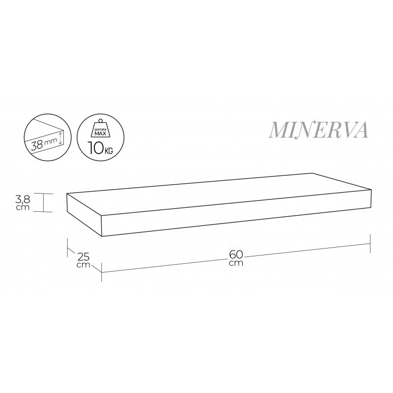 Mensola da Muro, Mensola Tamburata, Scaffale Legno, Mensola da Parete, Rosso, 60x25x3,8 cm - Minerva
