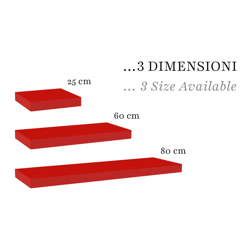 Mensola da Muro, Mensola Tamburata, Scaffale Legno, Mensola da Parete, Rosso, 80x25x5 cm - Minerva