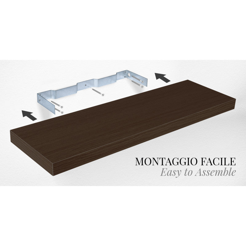 Mensola da Muro, Mensola Tamburata, Scaffale Legno, Mensola da Parete, Wengè, 80x25x5 cm - Minerva