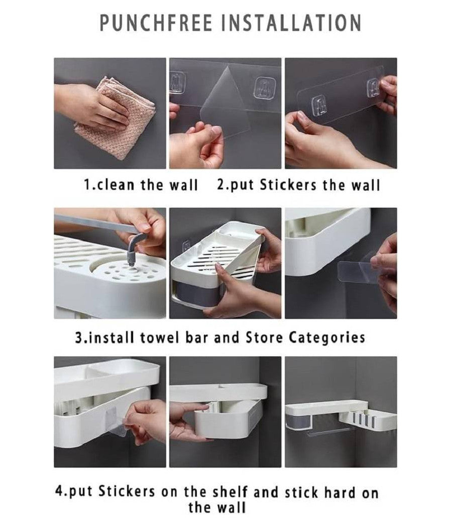 Mensola Da Parete Bagno Scaffale Rotante Portaoggetti Cucina Doccia Organizzatore         