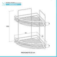 Mensola doccia ad angolo in acciaio cromato con due ripiani