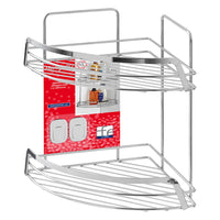 Mensola doccia ad angolo in acciaio cromato con due ripiani