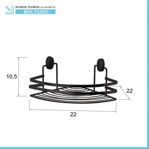 Mensola doccia angolare 1 ripiano in acciaio nero con supporti