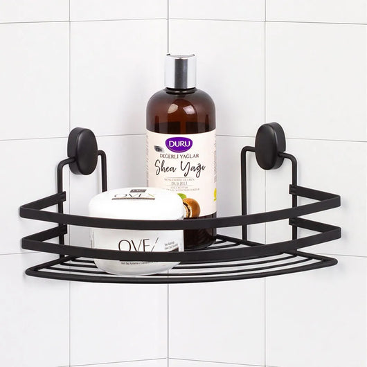 Mensola doccia angolare 1 ripiano in acciaio nero con supporti