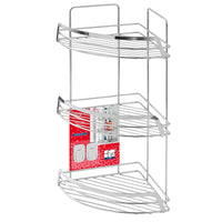 Mensola doccia angolare cromata con tre ripiani portaoggetti