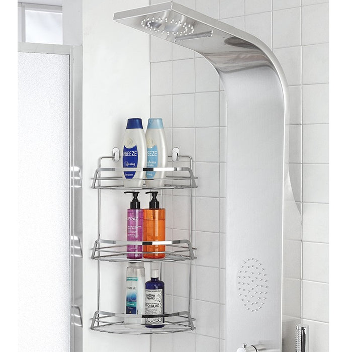 Mensola doccia angolare cromata con tre ripiani portaoggetti