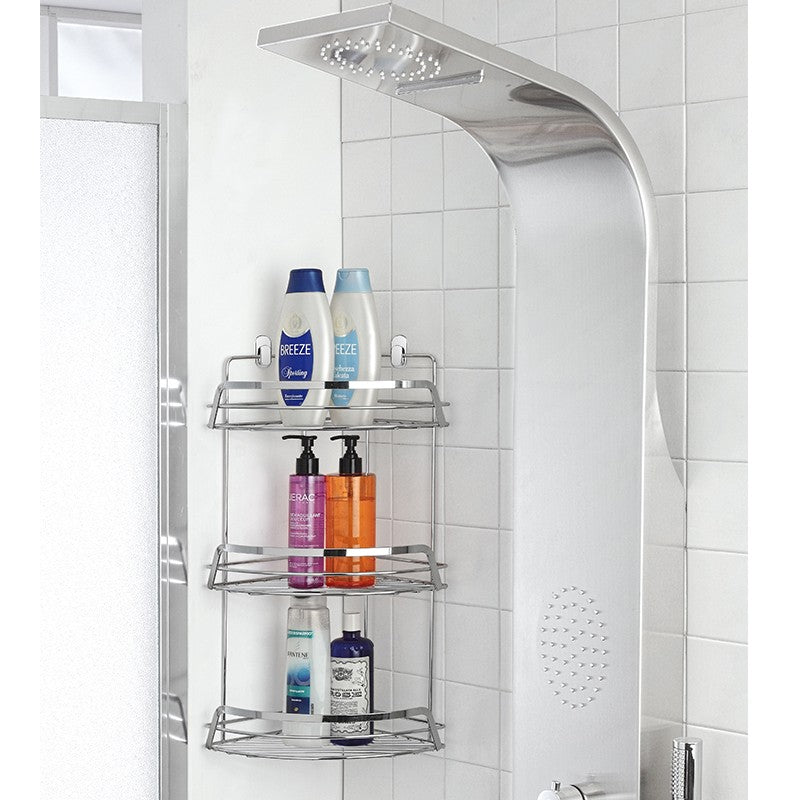 Mensola doccia angolare cromata con tre ripiani portaoggetti