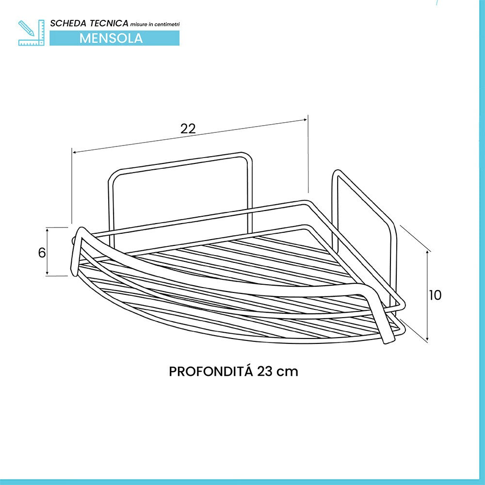 Mensola doccia angolare cromo lucido con ripiano e fissaggi inclusi