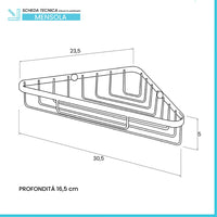 Mensola doccia angolare in acciaio nero opaco con fissaggio a parete