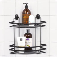 Mensola doccia angolare nero con 2 ripiani e ganci a parete inclusi