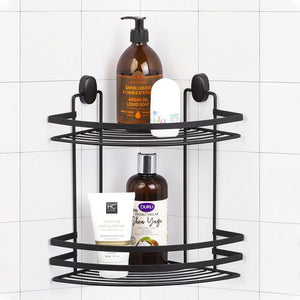 Mensola doccia angolare nero con 2 ripiani e ganci a parete inclusi