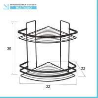 Mensola doccia angolare nero con 2 ripiani e ganci a parete inclusi
