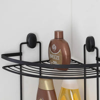 Mensola doccia angolare nero con 2 ripiani e ganci a parete inclusi