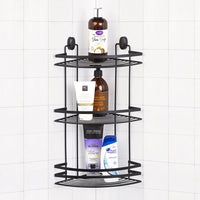 Mensola doccia angolare nero con 3 ripiani e ganci a parete inclusi