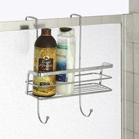 Mensola doccia con gancio e ripiano portaoggetti in acciaio cromato