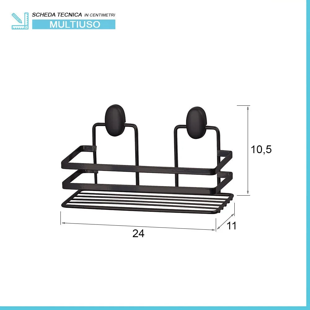 Mensola doccia con ripiano in acciaio nero opaco e supporti inclusi