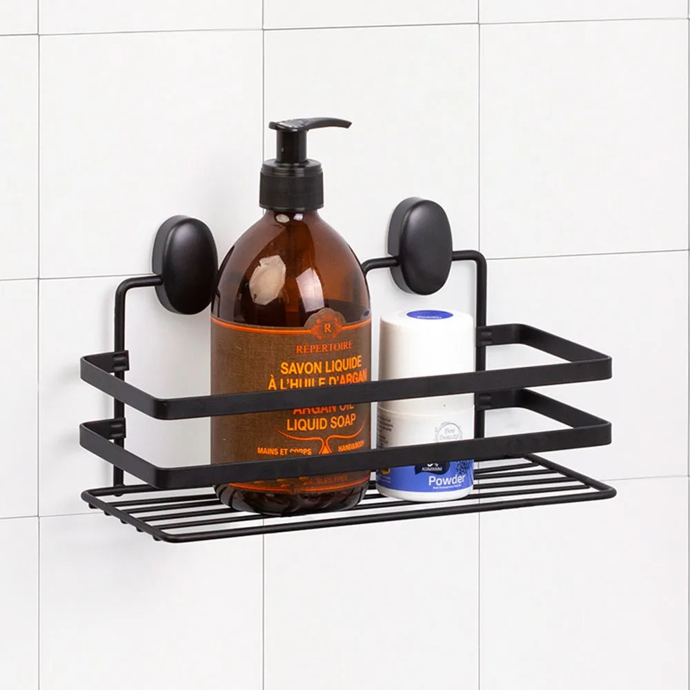 Mensola doccia con ripiano in acciaio nero opaco e supporti inclusi