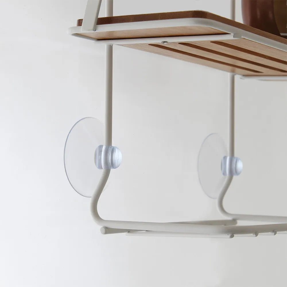 Mensola doccia in acciaio bianco e bambù con gancio e ripiani Haiti