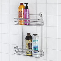 Mensola doccia in acciaio cromato con due ripiani portaoggetti