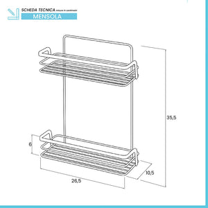 Mensola doccia in acciaio cromato con due ripiani portaoggetti