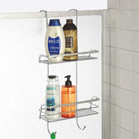Mensola doccia in acciaio cromato con ganci e ripiani portaoggetti