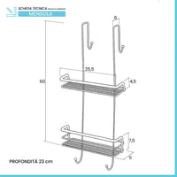Mensola doccia in acciaio cromato con ganci e ripiani portaoggetti