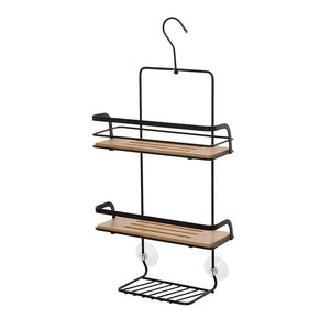 Mensola doccia in acciaio nero e bambù con gancio e ripiani Haiti