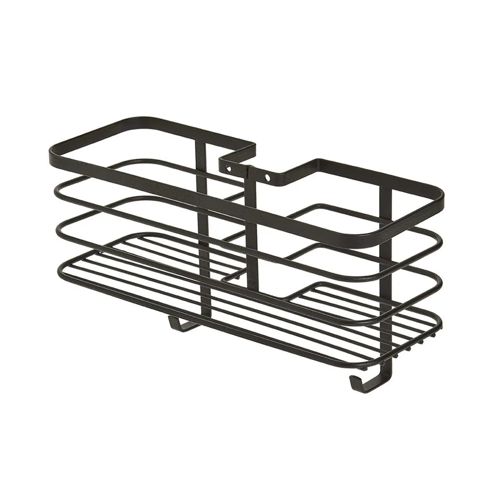 Mensola doccia portaoggetti in acciaio nero opaco per tubo colonna o saliscendi