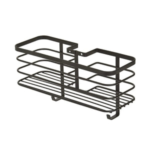 Mensola doccia portaoggetti in acciaio nero opaco per tubo colonna o saliscendi