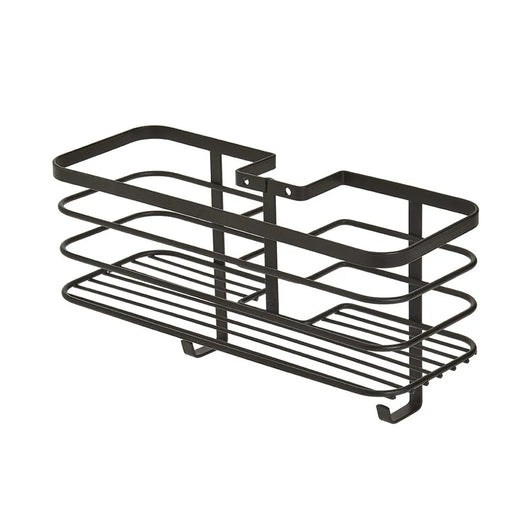 Mensola doccia portaoggetti in acciaio nero opaco per tubo colonna o saliscendi