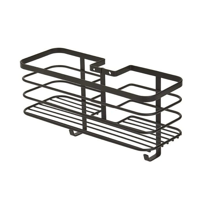 Mensola doccia portaoggetti in acciaio nero opaco per tubo colonna o saliscendi