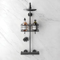 Mensola doccia portaoggetti in acciaio nero opaco per tubo colonna o saliscendi