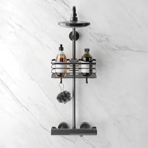 Mensola doccia portaoggetti in acciaio nero opaco per tubo colonna o saliscendi