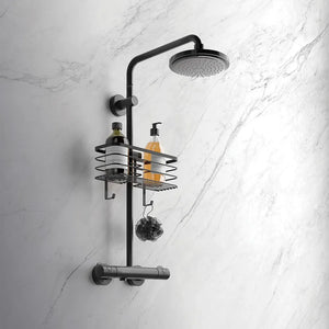 Mensola doccia portaoggetti in acciaio nero opaco per tubo colonna o saliscendi