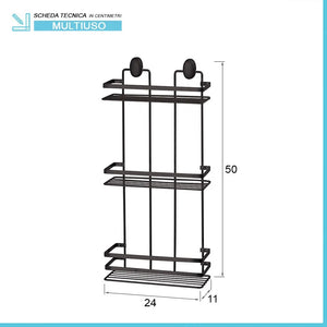 Mensola doccia portaoggetti nero con 3 ripiani e fissaggi inclusi