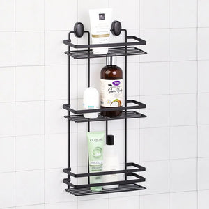 Mensola doccia portaoggetti nero con 3 ripiani e fissaggi inclusi