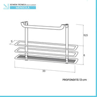 Mensola doccia rettangolare cromata con ripiano e ganci laterali