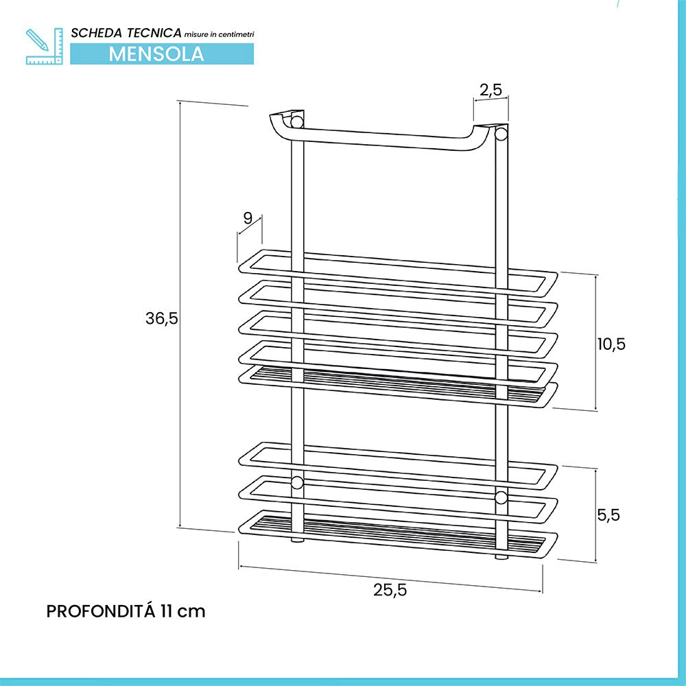 Mensola doccia rettangolare cromata per anta o box doccia