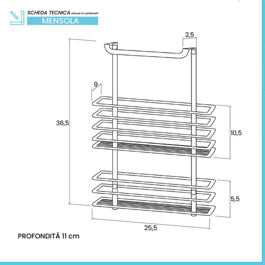 Mensola doccia rettangolare cromata per anta o box doccia