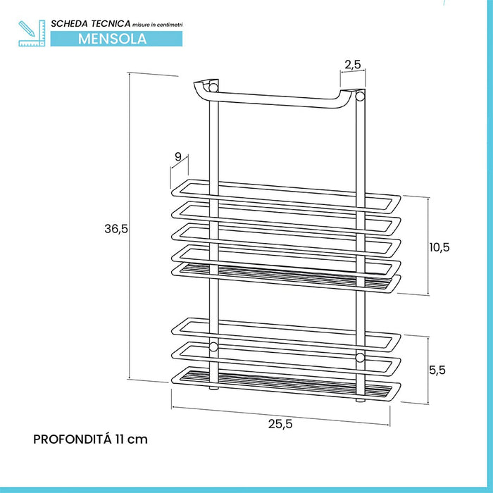 Mensola doccia rettangolare cromata per anta o box doccia