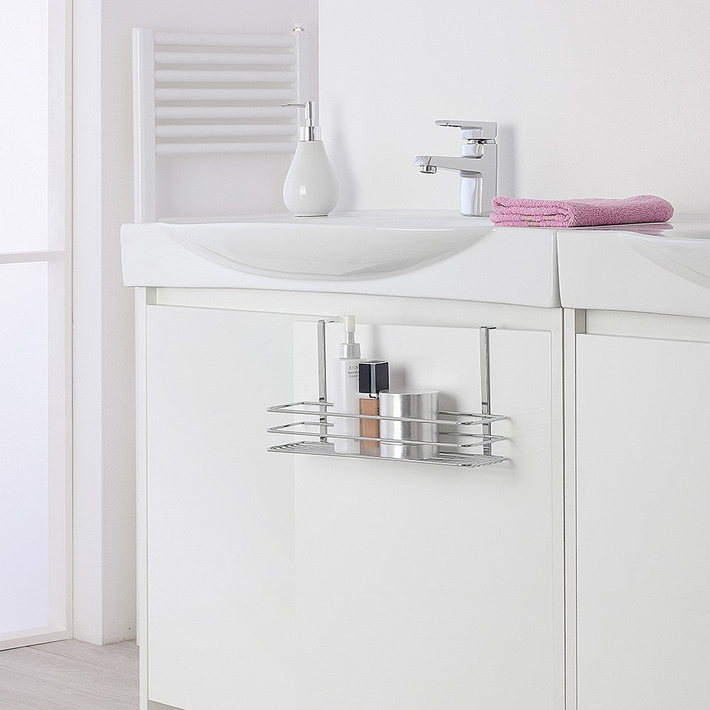 Mensola doccia rettangolare grigio silver con ripiano e ganci laterali