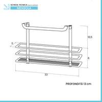 Mensola doccia rettangolare grigio silver con ripiano e ganci laterali