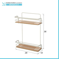 Mensola doccia rettangolare in acciaio bianco e 2 ripiani in bambù Haiti